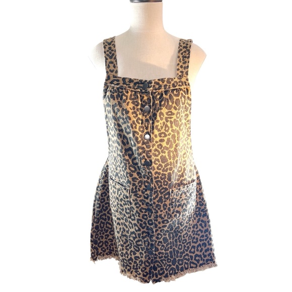 vestique Dresses & Skirts - Vestique Womens Denim Button Front Dress Sz S in Leopard Print Overall Pinafore